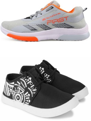 Free Kicks Combo Of 2 Shoes FK-575 & FK-202 Sneakers For Men(Black)