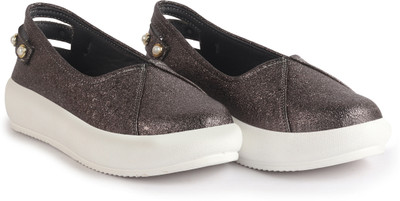 FAUSTO Glitter Slip-On Casual Platform Shoe with Pearl Detail|Height Enhancer Ballerina Loafers For Women(Grey , 7)