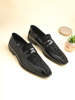 House of Pataudi House Of Pataudi Men Black Faux Leather Formal Slip On Loafers Slip On For Men(Black , 9)
