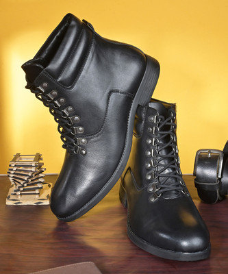 Roadster Faux Leather Lace-Up Boots For Men(Black , 9)