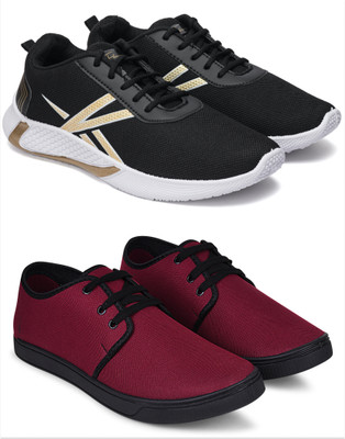 Free Kicks Combo Of 2 Shoes FK-492 & FK-205 Sneakers For Men(Maroon , 10)