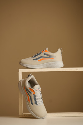 VCTR Striker STR01 Lightweight Sports Running, Breathable & Comfortable Walking Shoes Casuals For Men(Off White, Orange , 6)