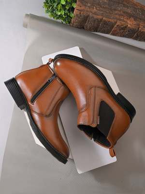 Layasa Men’s Chelsea Zip Boots Casual Slip-On Dress Boots For Men(Tan , 9)