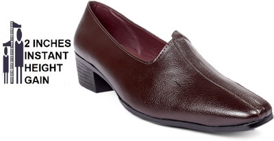 Baxxico Men's 2 Inch Elevator Height Increasing Casual Punjabi Jutti, Mojari and Nagra Slip On For Men(Brown , 10)