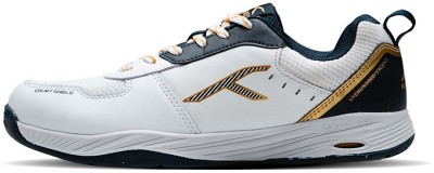 Hundred Court Shield Non-Marking Badminton Shoes For Men(White, Navy , 6)