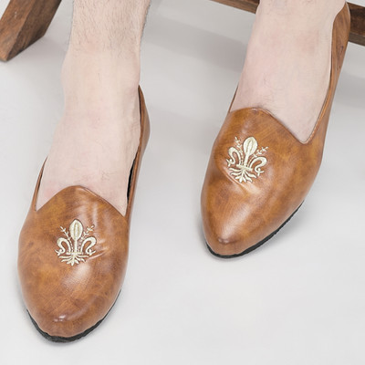 FAUSTO Classic Ethnic Evening Wedding Party Comfort Embroidery Slip On Jutis and Mojaris For Men(Tan , 10)