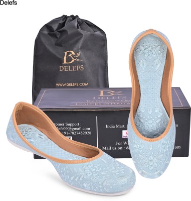 Delefs Moda Womens Punjabi Juttis Handcrafted Jutis For Women(Blue , 4)