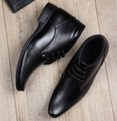 Zixer MEN'S HANDCRAFTED LEATHER ANKLE FORMAL SHOES FOR MEN || OFFICE LONG BOOT SHOES Lace Up For Men(Black , 8)