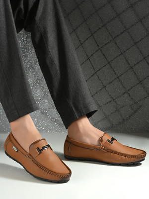 DODA Men's Moccasins Synthetic Leather Loafer Casual Slip On Loafers Shoes Loafers For Men(Tan , 12)