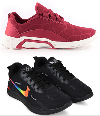 Free Kicks Combo Of 2 Shoes FK-Lysha & FK-NK-902 Sneakers For Men(Black, Red , 9)