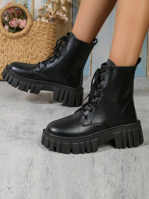 SHOETOPIA Smart Casual Mid Top Black Boots For Women & Girls Boots For Women(Black , 3)