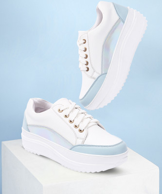 VENDOZ HIGH HEEL SHOES Sneakers For Women(White, Blue , 5)