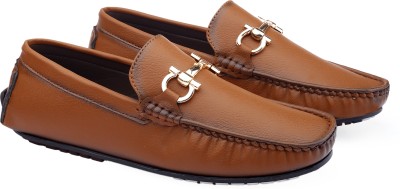 YUVRATO BAXI Men's Stylish Tan Casual Buckle Loafers With Synthetic Upper And Tpr Sole. Loafers For Men(Tan , 10)