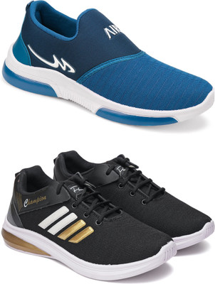 Free Kicks Combo Of 2 Shoes FK-Mexico & FK-572 Sneakers For Men(Black, Gold , 8)