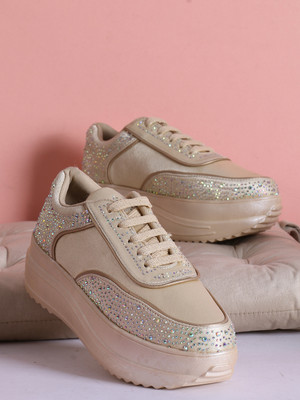 VENDOZ Wedding Party Glittery Bridal Sneakers For Women(Gold , 4)