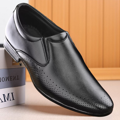 Zixer office Leather Formal shoes for men without lace Formal party shoes For Boys Derby For Men(Black , 7)