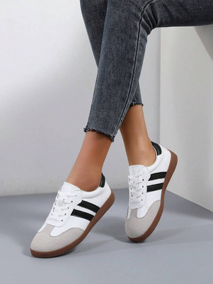 Layasa Colorblock Flat Sneakers with Ultra Soft Cushion Lace-Up All-Day Comfort Shoes| Sneakers For Women(White , 3)