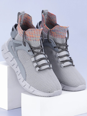 RapidBox High Tops Sneakers For Men(Grey, Orange , 9)