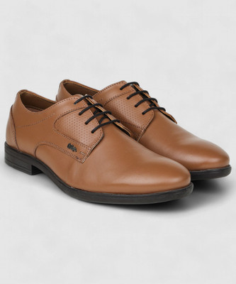 LEE COOPER Leather Derby Lace-Up Lightweight Comfort Trendy Premium Office/Party Slip On For Men(Tan , 6)