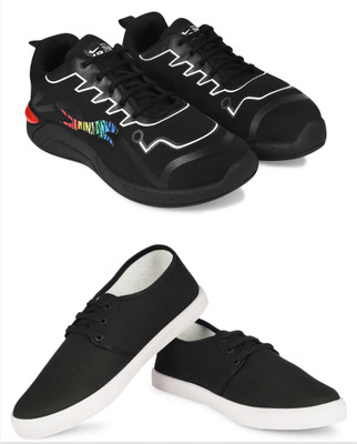 Free Kicks Combo Of 2 Shoes FK-PM-1102 & FK-201 Sneakers For Men(Black , 7)