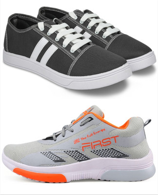 Free Kicks Combo Of 2 Shoes FK-camp & FK-575 Sneakers For Men(Grey, Orange , 6)