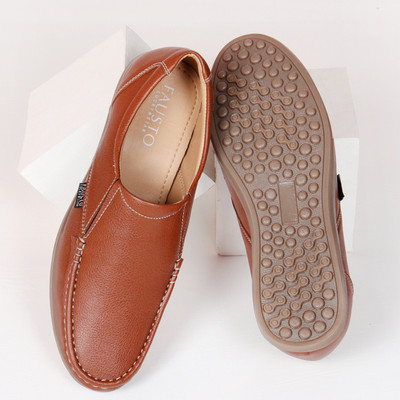 FAUSTO Side Stitched Casual Comfort Slip On Shoes Loafers For Men(Tan , 8)