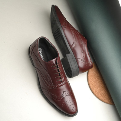 CHILWELL Genuine Pure Leather Brogue Lace Up For Men(Brown , 6)
