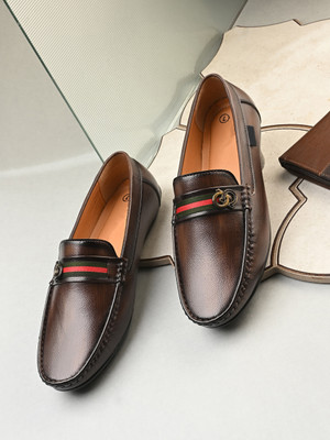 PROVOGUE Men’s Casual Loafers with Stylish Metal Buckle Accent Loafers For Men(Brown , 10)