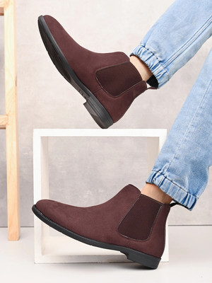 PROVOGUE Men's Brown Casual Outdoor High Top Chelsea Boots Boots For Men(Brown , 8)