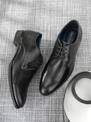 SAN FRISSCO San Frissco Men's Black Faux Leather Textured Derby Formal Shoes Derby For Men(Black)