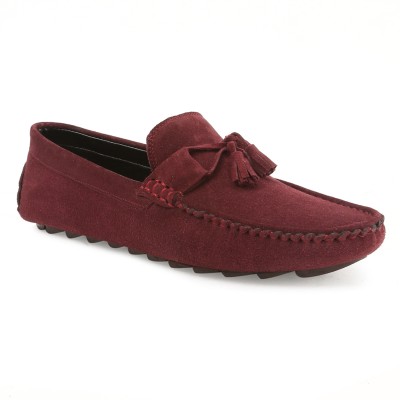 LOUIS STITCH Men's Italian Suede Leather Tassel Style Casual Loafers Loafers For Men(Maroon)