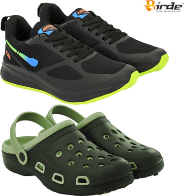 Birde New Memory Foam Combo Pack of 2 Gym, Outdoor, Running Shoes With Clogs Walking Shoes For Men(Black, Olive , 7)