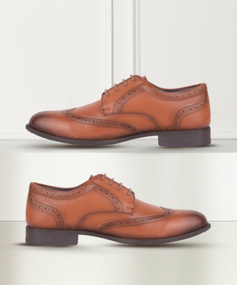 LIBERTY Fortune ROMANIO-1E Lacing Fomal Brogue Shoes With PU Upper & Sole | Comfortable Derby For Men(Tan , 7)