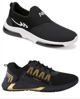 Free Kicks Combo Of 2 Shoes FK-Mexico & FK-393 Sneakers For Men(Black, Gold , 9)