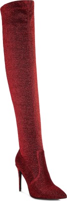 London Rag Red Tigerlily High Heel Knitted Long Boots Boots For Women(Red , 6)