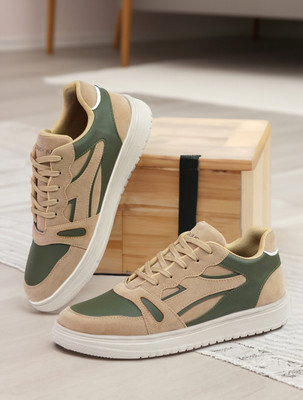 PROVOGUE Lightweight Comfort Summer Trendy Premium Stylish Casual Lace up Sneakers For Men(Olive, Beige , 6)