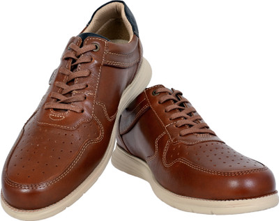 HX London Tan Leather Men Perforations Round Toe Lightweight Sneakers Sneakers For Men(Tan , 11)