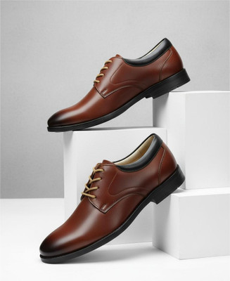 arjun enterprises Stylish Men's Formal Slip-On Shoes - Premium Polished Synthetic Leather Loafers Lace Up For Men(Tan , 7)