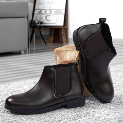 Nextoees Soft Insole Casual Comfortable Chelsea Slip On Synthetic Leather Boots For Men(Brown , 6)