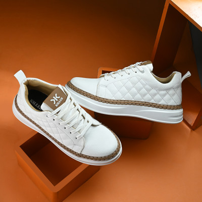 KILLER Men’s White Quilted Sneakers | Stylish Casual Shoes with Brown Trim Sneakers For Men(White , 10)