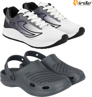 Birde Birde Stylish Combo Pack of 2 Lightweight Walking, Running Shoes With Clogs Squash Shoes For Men(Grey, White , 6)