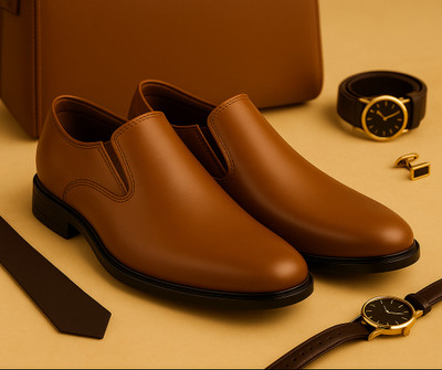 Connolly Men’s Executive Slip-On Leather Loafers | Almond Toe | Comfort Cushioned Sole Loafers For Men(Tan , 6)