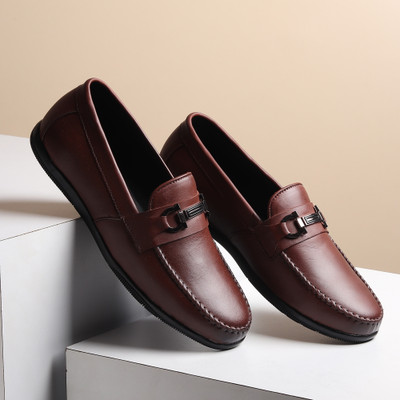 Hayes London Genuine Leather Formal Loafers, Lightweight & Comfortable Slip-On Shoes, Loafers For Men(Brown , 6)