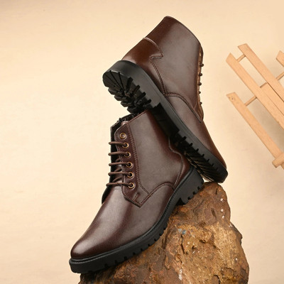 LUSONUDDA Men Brown Casual Outdor Lace-Up Boots || Synthetic Leather Boots for men Boots For Men(Brown , 6)