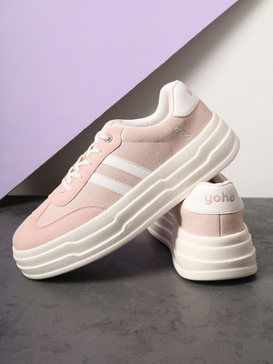 yoho Fluffs 002|EVA Sole | Trendy Canvas Shoes | Lightweight, Breathable, Comfortable Sneakers For Women(Pink, White , 5)