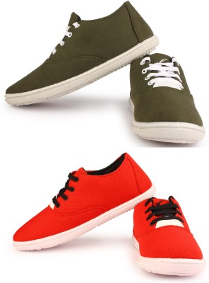 KANEGGYE Sneakers For Men(Olive, Red , 6)