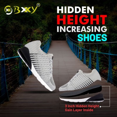 BXXY Men 3 Inch Hidden Height Increasing Grey Casual Sports Outdoor Lace-up Shoes. Running Shoes For Men(Grey , 9)