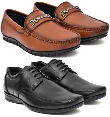 Kaushx Men’s Premium Formal Leather Shoes for Office & Business Wear Slip On For Men(Tan, Black , 9)