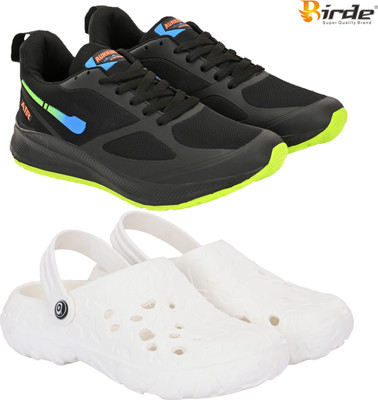 Birde Birde New Memory Foam Combo Pack of 2 Gym, Outdoor, Running Shoes With Clogs Walking Shoes For Men(Black, White , 9)