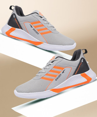 asian Battle-01 Grey Sports,Casual,Walking,Gym,Stylish For Men(Grey, Orange , 8)